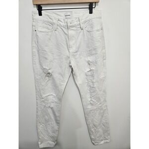 FRAME‎ Le Garcon Rumpled Blanc Rips Distressed White Boyfriend Jeans LGJ171